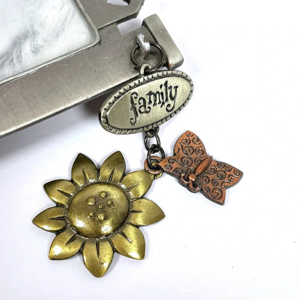 Vtg Fetco Pewter Family Charm PhotoFrame Picket Fence Flowers Country Garden
